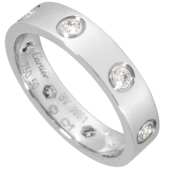 CARTIER 18k Silver Diamond Love Ring #50